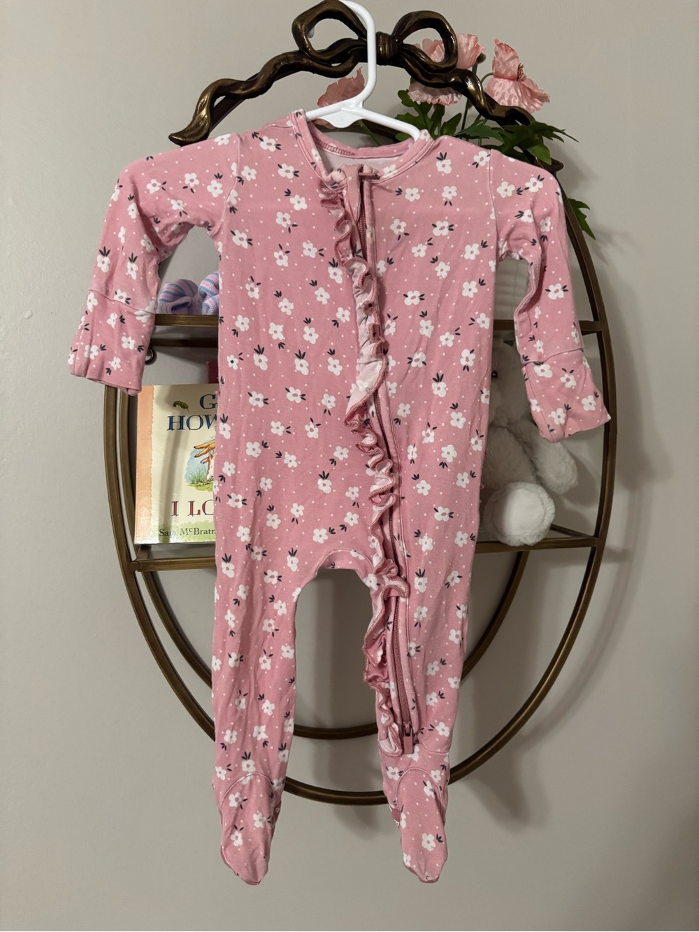 Posh Peanut Pink Floral Ruffle Footie One-Piece